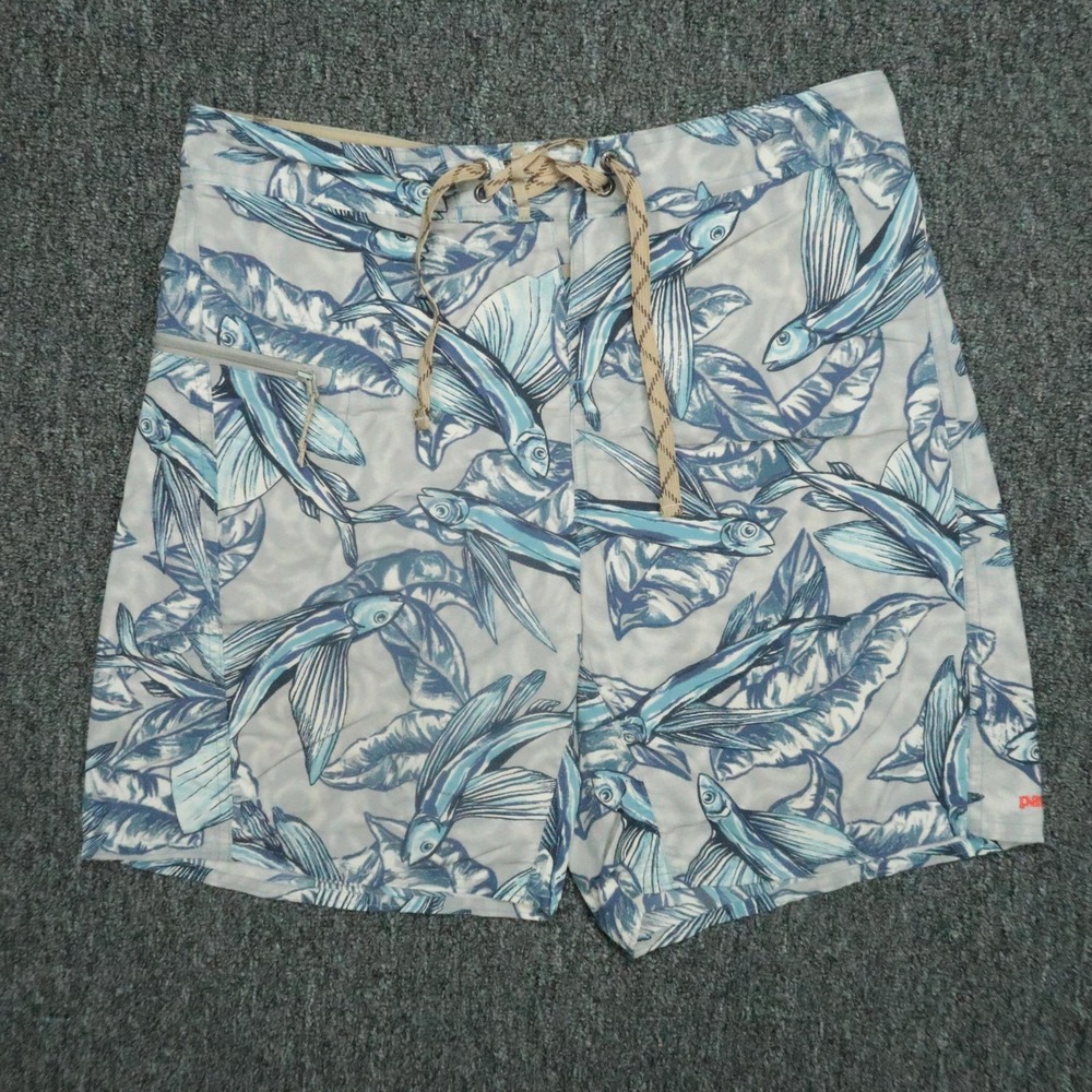 Patagonia Board Shorts Mens 30 Blue Gray Wavefarer Fish Print Swim